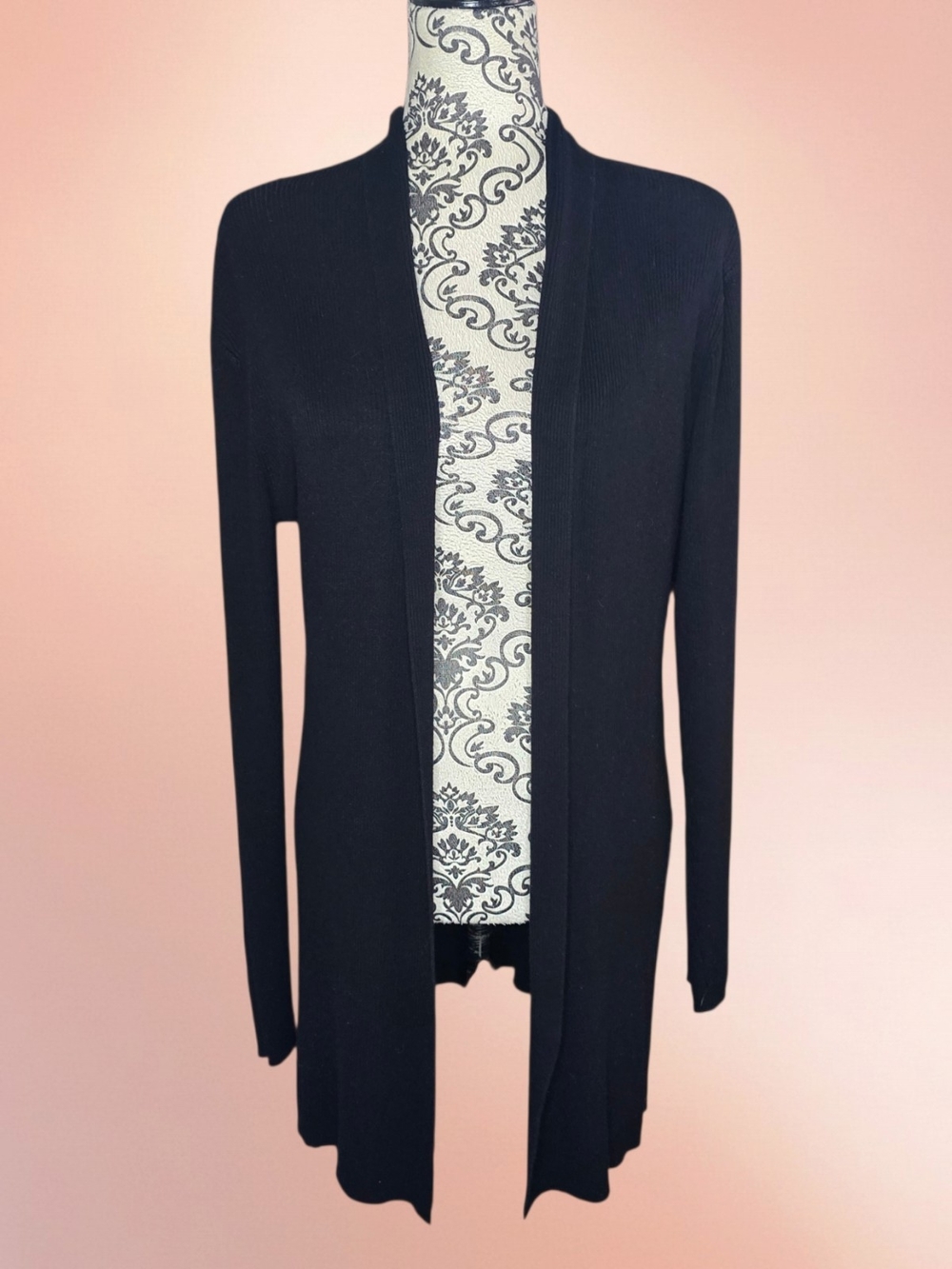 BILINE Black Open-Front Long Cardigan Sweater - Medium